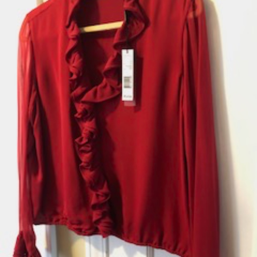 New Red Silk Elie Tahari Blouse